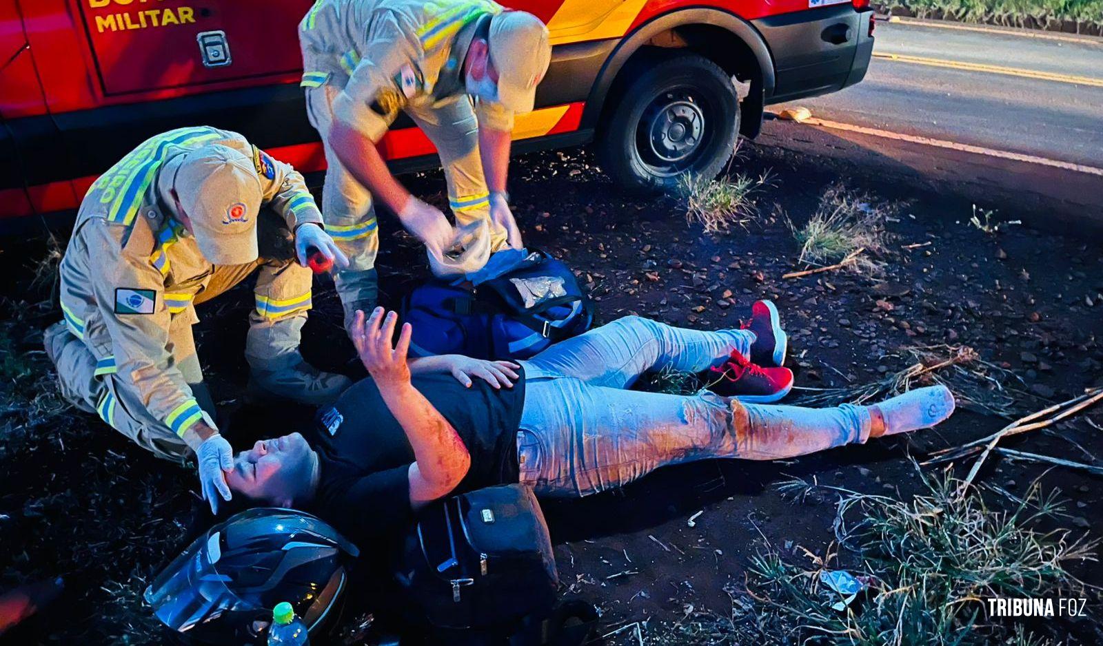 Motociclista fica ferido após queda na Av. João Riccieri Maran