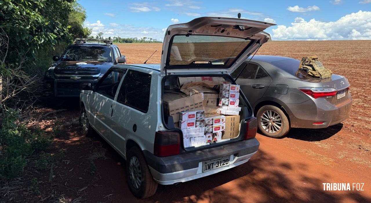 PF e PM apreendem Fiat Uno carregado com cigarros contrabandeados no Lago de Itaipu