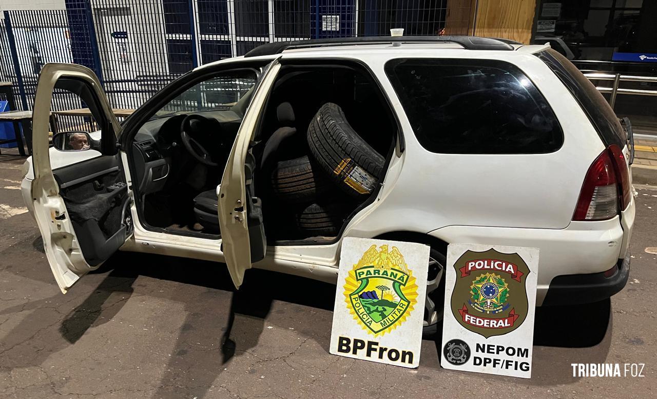 PF e PM apreendem pneus contrabandeados do Paraguai em Foz do Iguaçu