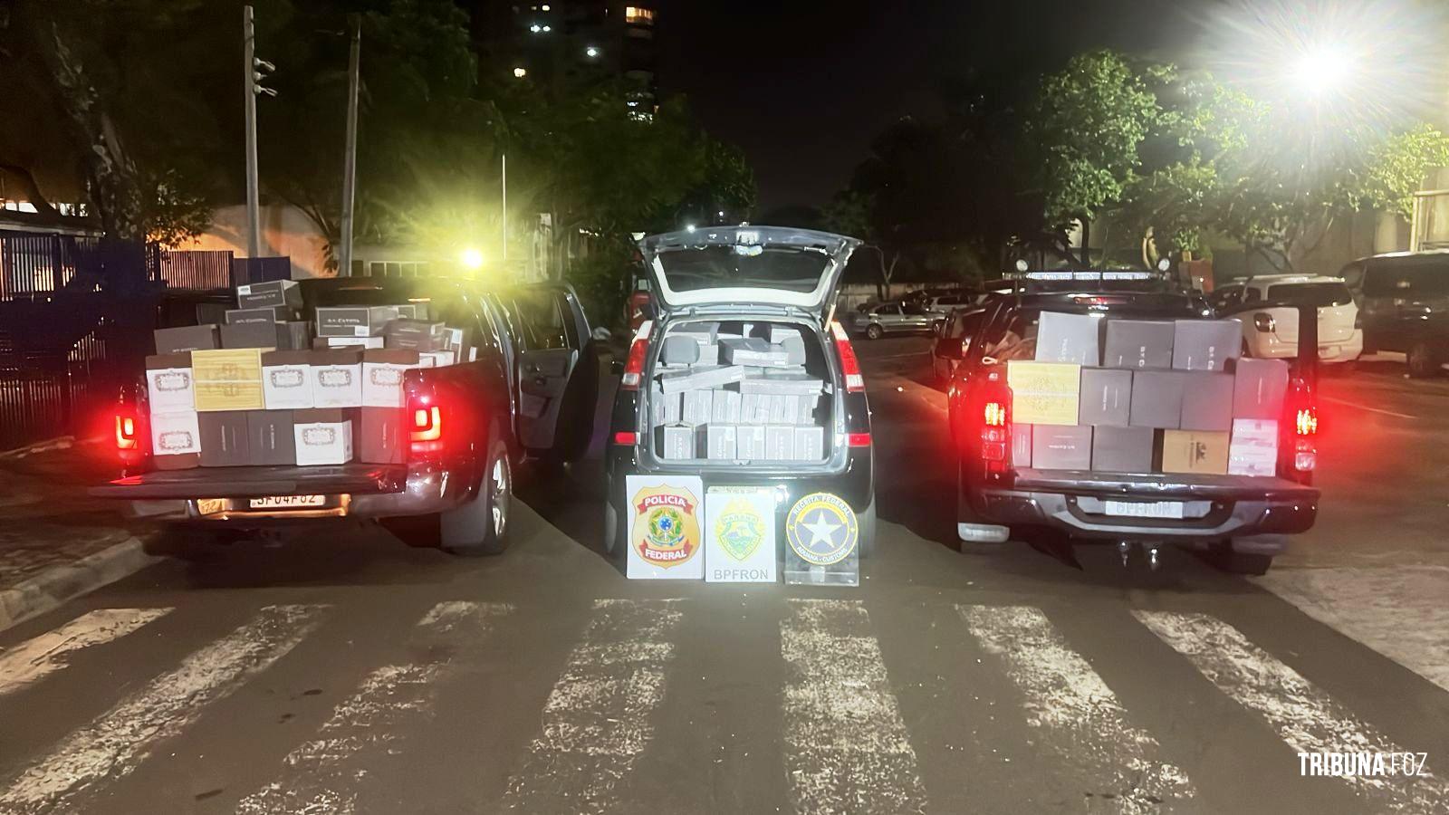 PF, PMPR e Receita Federal localizam depósitos de contrabando e apreendem veículos e cerca de 2 mil garrafas de vinho em Foz do Iguaçu