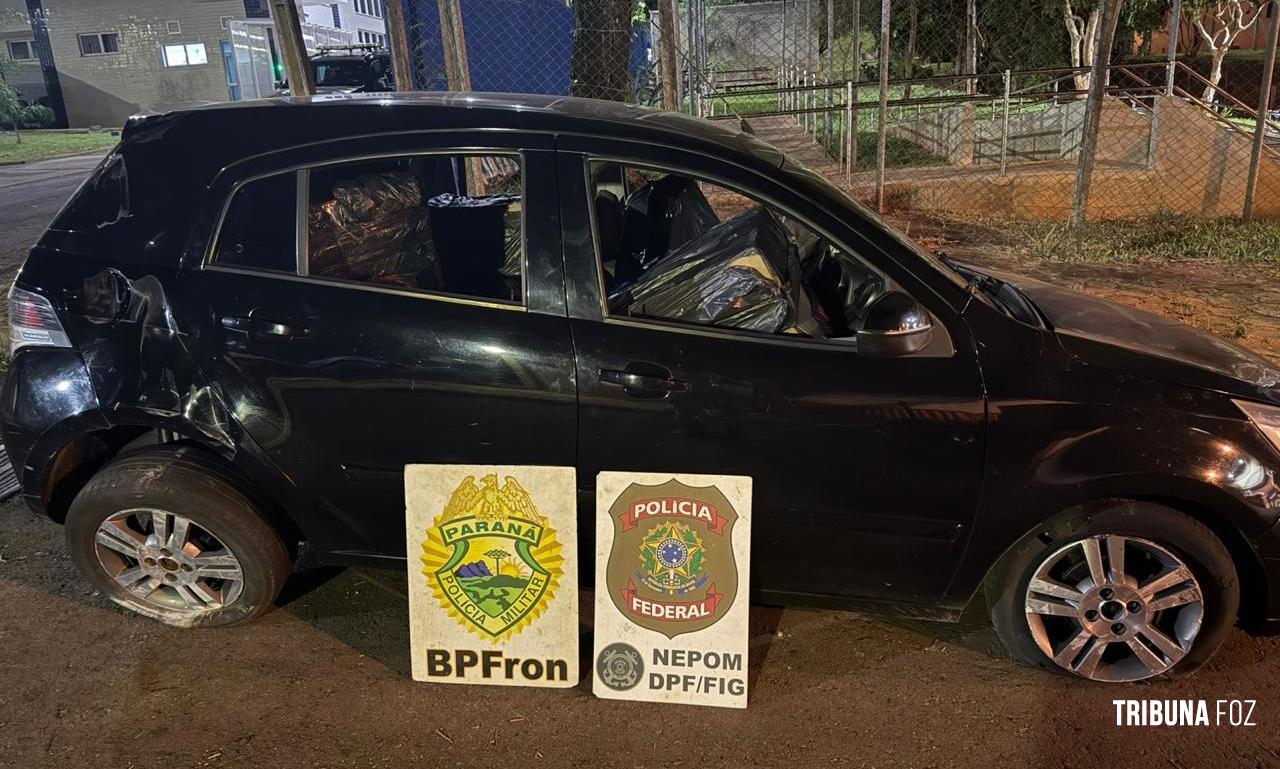 Policia Federal e Policia Militar prendem homem com cigarros contrabandeados após acidente na Av. JK