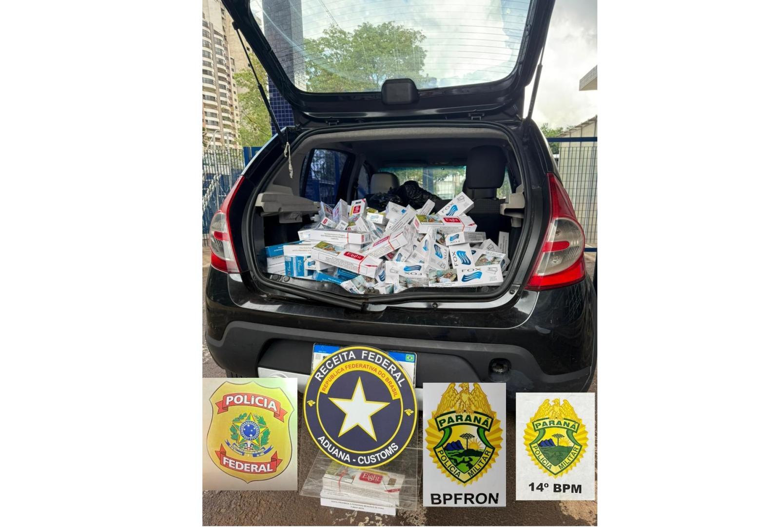 Policia Federal, Policia Militar e Receita Federal apreende veículo com cigarros contrabandeados na Vila Portes