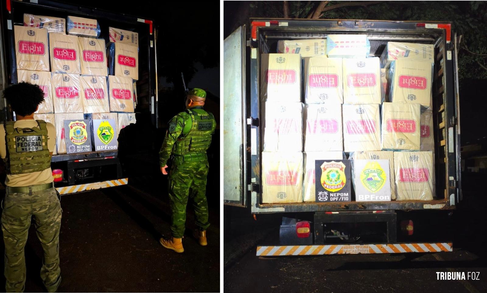 BPFRON e PF apreendem 10 mil pacotes de cigarros em Santa Helena; Carga avaliada em R$ 545 mil  