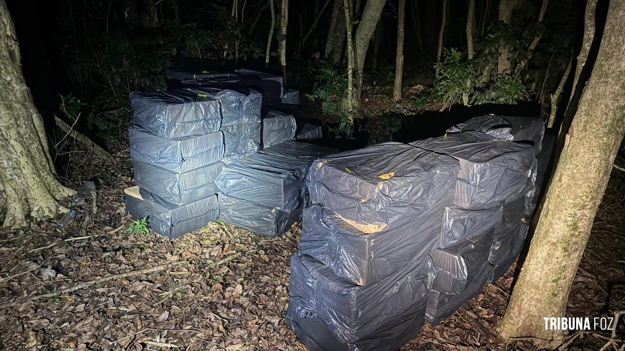 PF e PM apreendem cerca de 60 mil maços de cigarros na margem do Lago de Itaipu em Itaipulândia