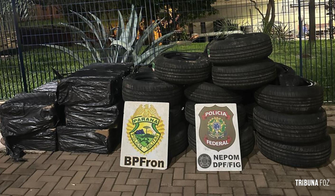 PF e PM apreendem pneus e cigarros contrabandeados em Foz do Iguaçu