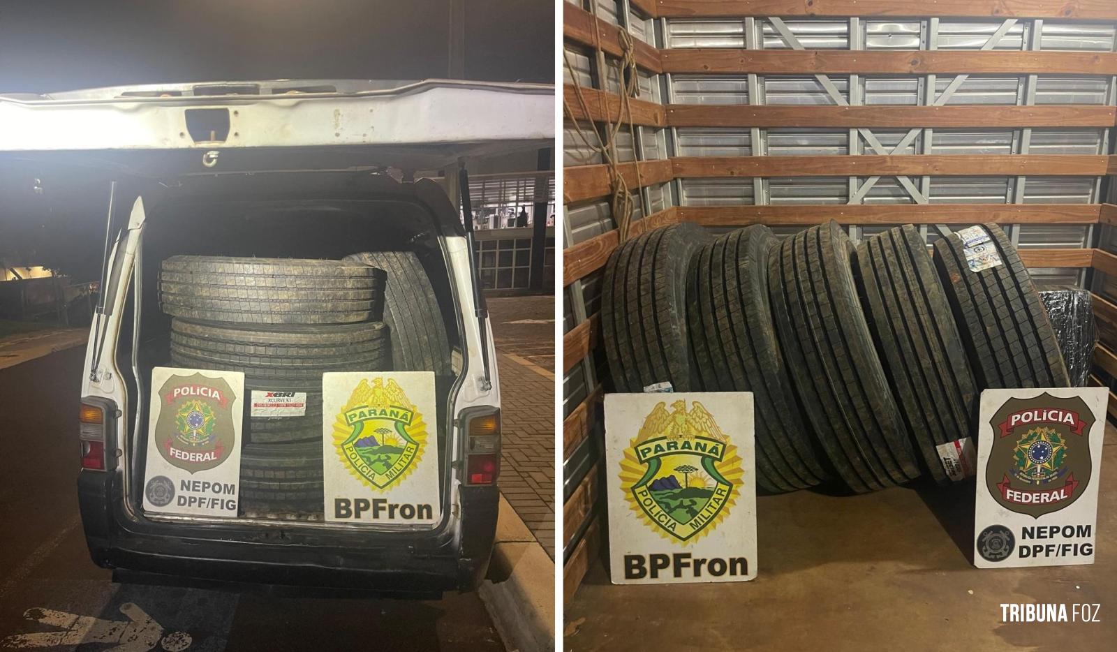 PF e PM prendem dois paraguaios e descobrem depósito de pneus contrabandeados em Foz do Iguaçu