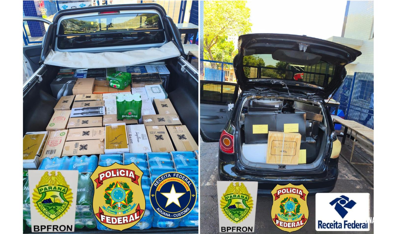 PF, PM e Receita Federal apreende três veículos com vinhos descaminhados na Ponte Tancredo Neves e Vila Portes
