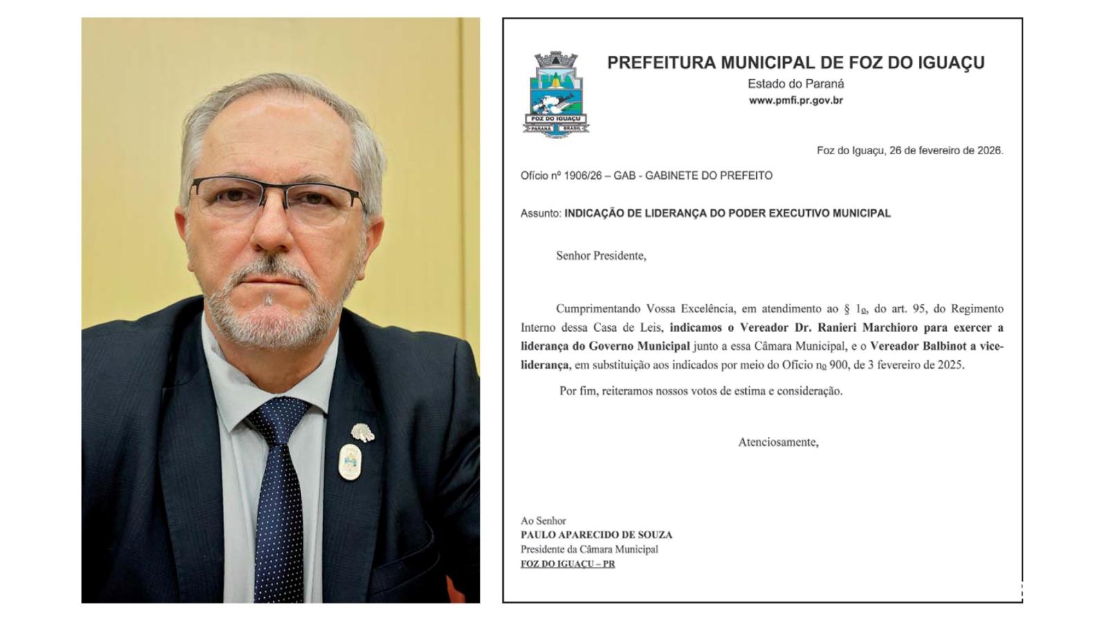 Prefeito indica Ranieri Marchioro como líder do Prefeito na Câmara de Vereadores