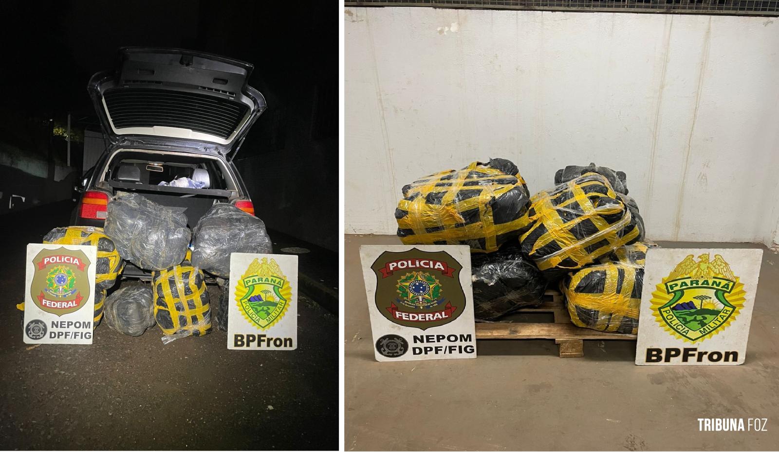 BPFRON e PF apreendem veículo carregado com 96,4 Kg de maconha tipo capulho em Foz do Iguaçu