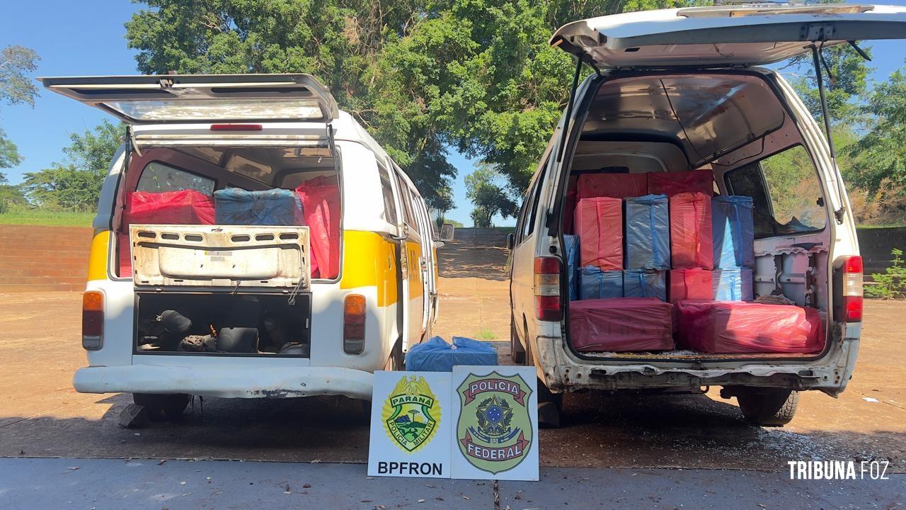 BPFRON e PF apreendem veículos carregados com cigarros contrabandeados em Santa Helena