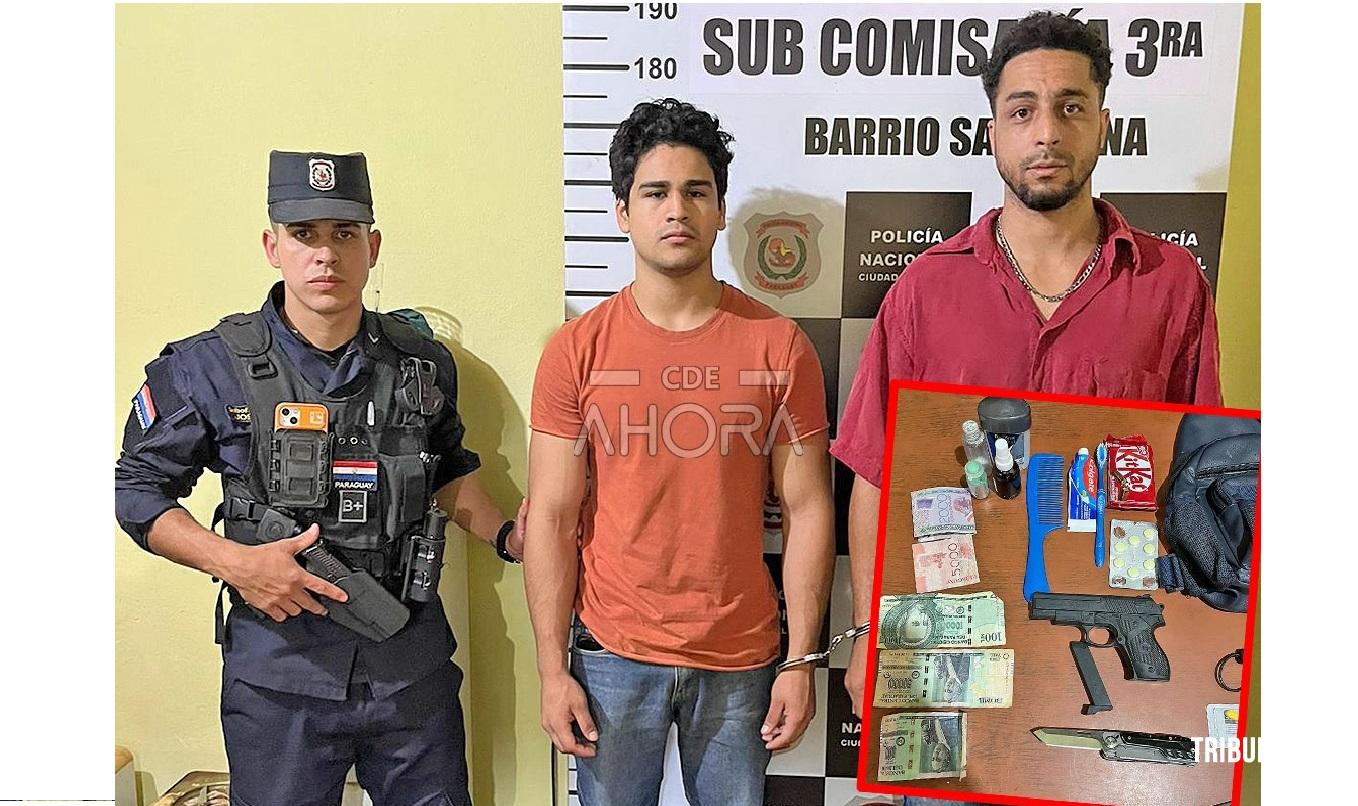 Dois homens presos com simulacro de pistola e ferramentas para furto