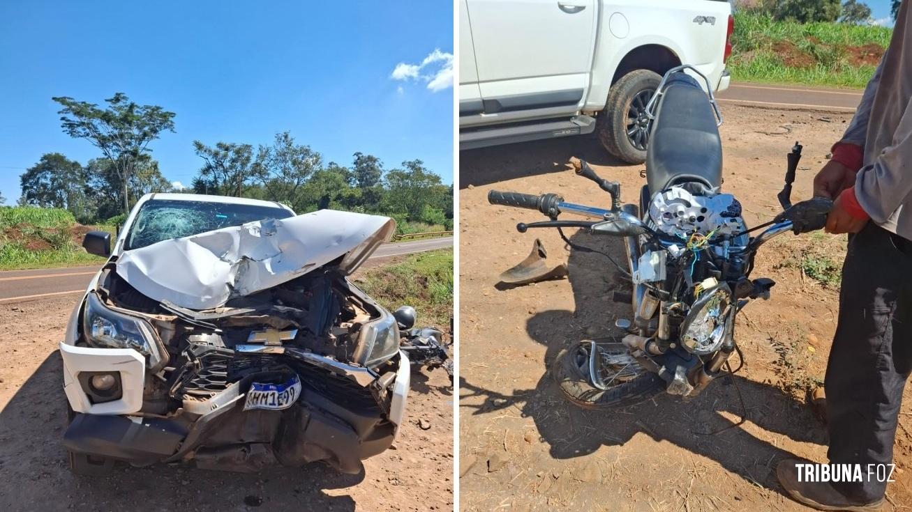 Motociclista fica ferido após colisão com caminhonete na PR-495 em Medianeira