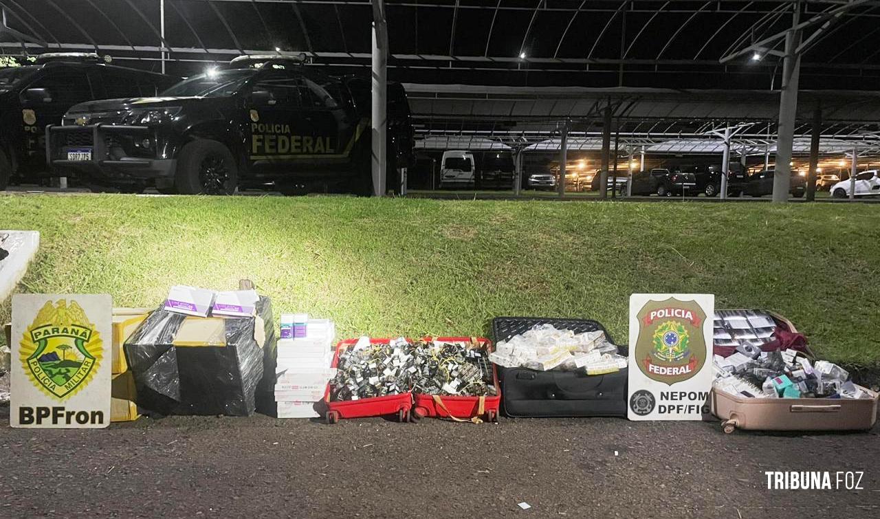 PF e PM prendem dois indivíduos e apreende grande quantidade de mercadorias irregulares em Foz do Iguaçu