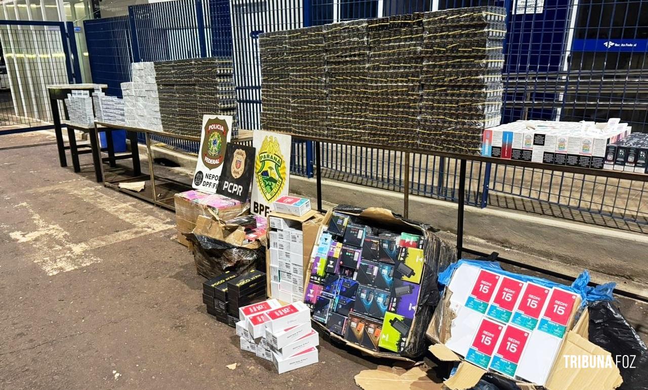PF, PM e PC realizam apreensão de anabolizantes, cigarros eletrônicos e smartphones na região central de Foz do Iguaçu