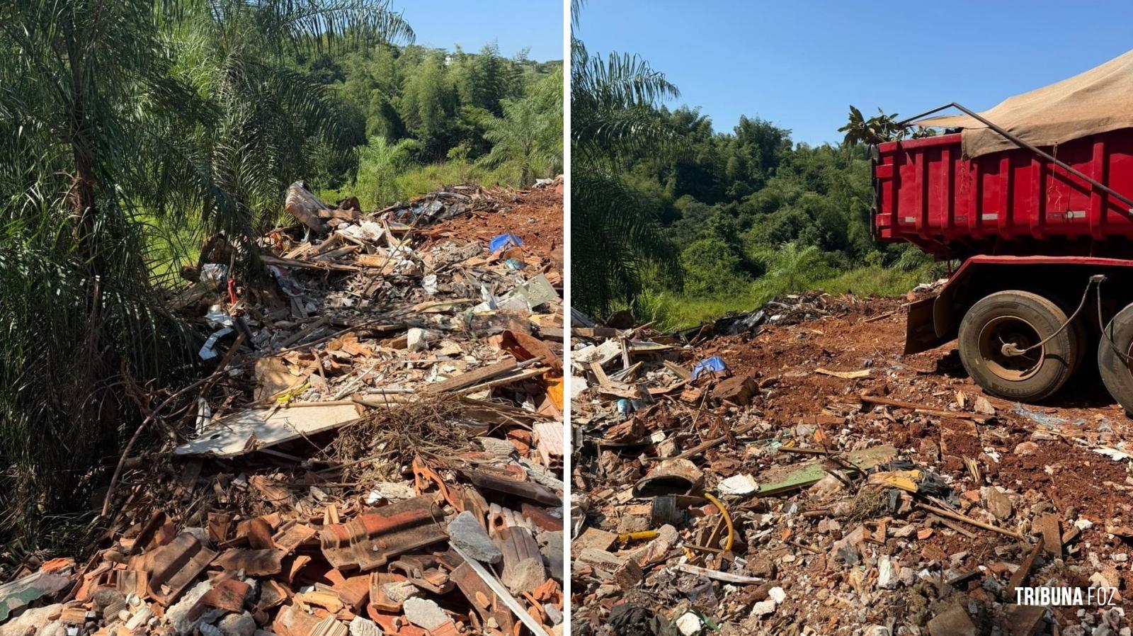 Policia Federal e PM flagraram descarte irregular de entulho próximo ao rio Paraná em Foz do Iguaçu