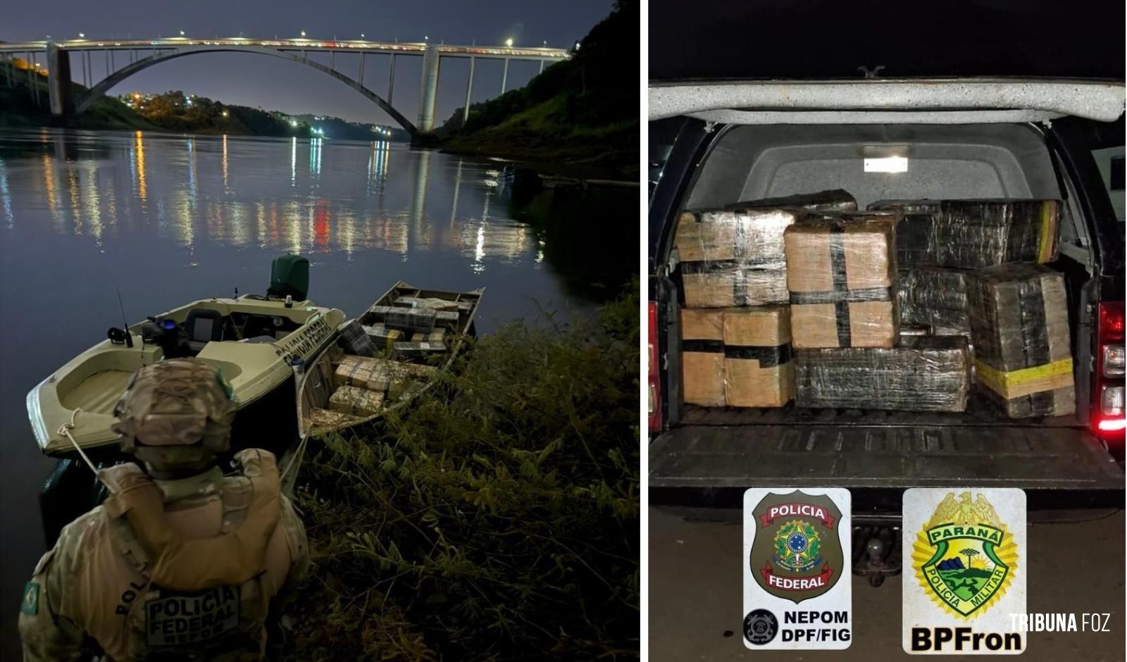 Policia Federal e Policia Militar apreendem 655 Kg de maconha no Rio Paraná em Foz do Iguaçu