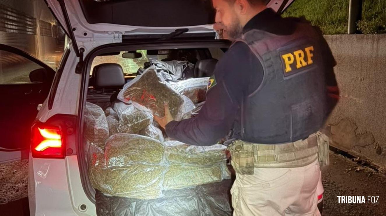 PRF e FICCO/PR apreendem mais de 250 quilos de droga e recuperam veículo furtado na BR-277 em Santa Terezinha de Itaipu