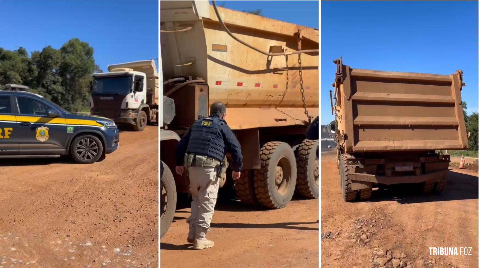 PRF flagra caminhões caçamba com diversas irregularidades durante fiscalização na BR-469 em Foz do Iguaçu