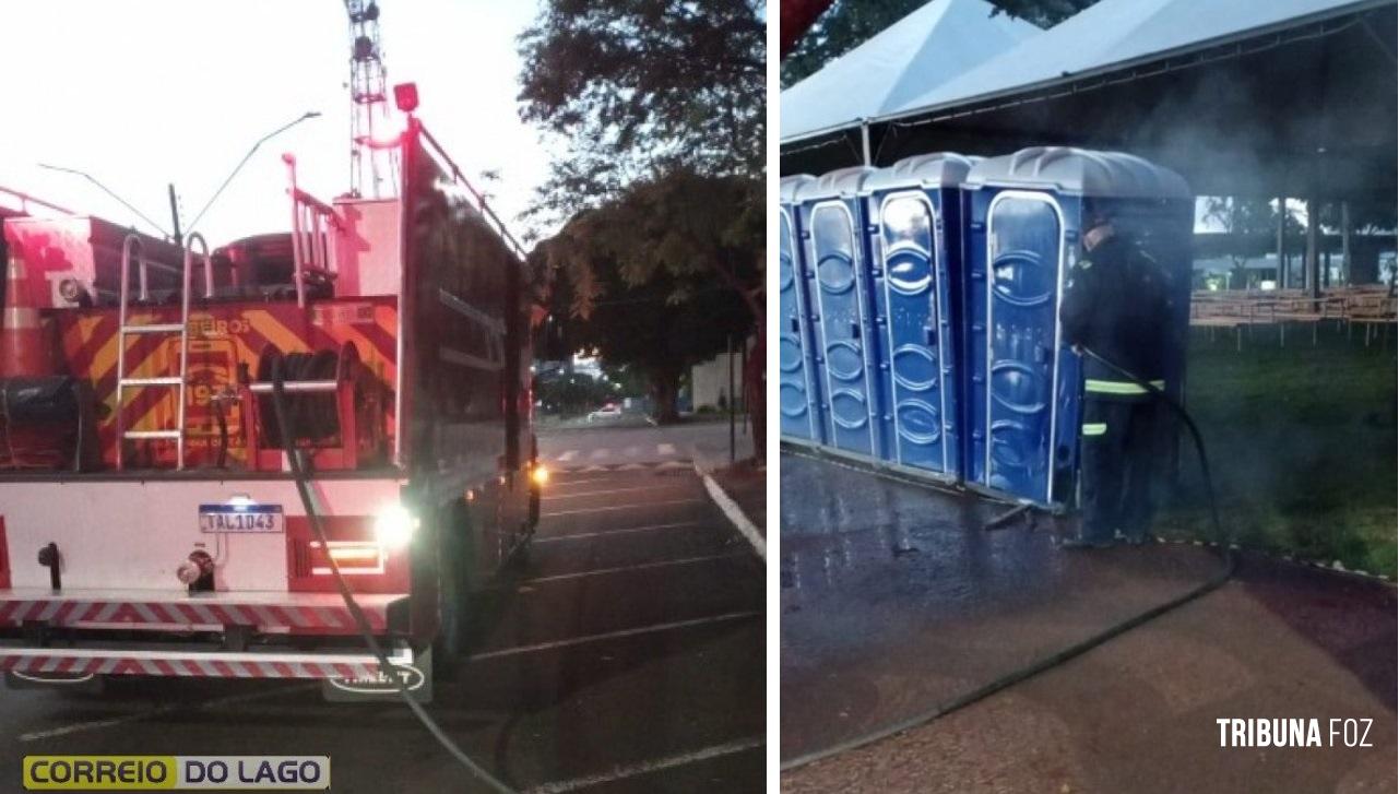 Bombeiros controlam princípio de incêndio em banheiros químicos na cidade de Santa Helena