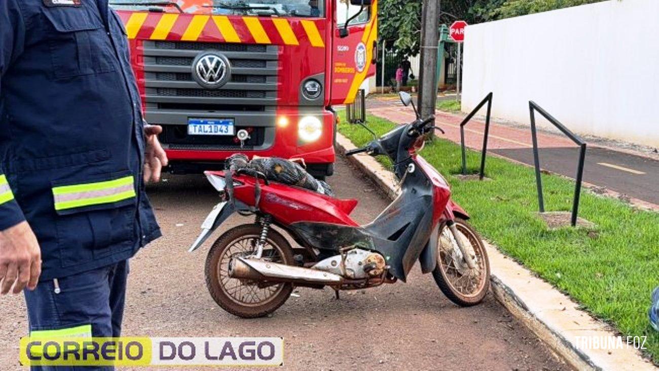 Honda Biz atinge traseira de Toyota Corolla e deixa homem ferido em Santa Helena