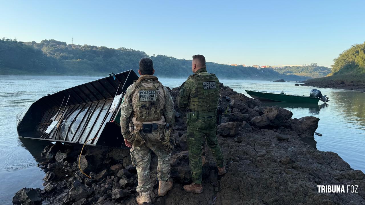 PF e PM apreendem 1161 Kg de maconha após fuga fluvial no Rio Paraná