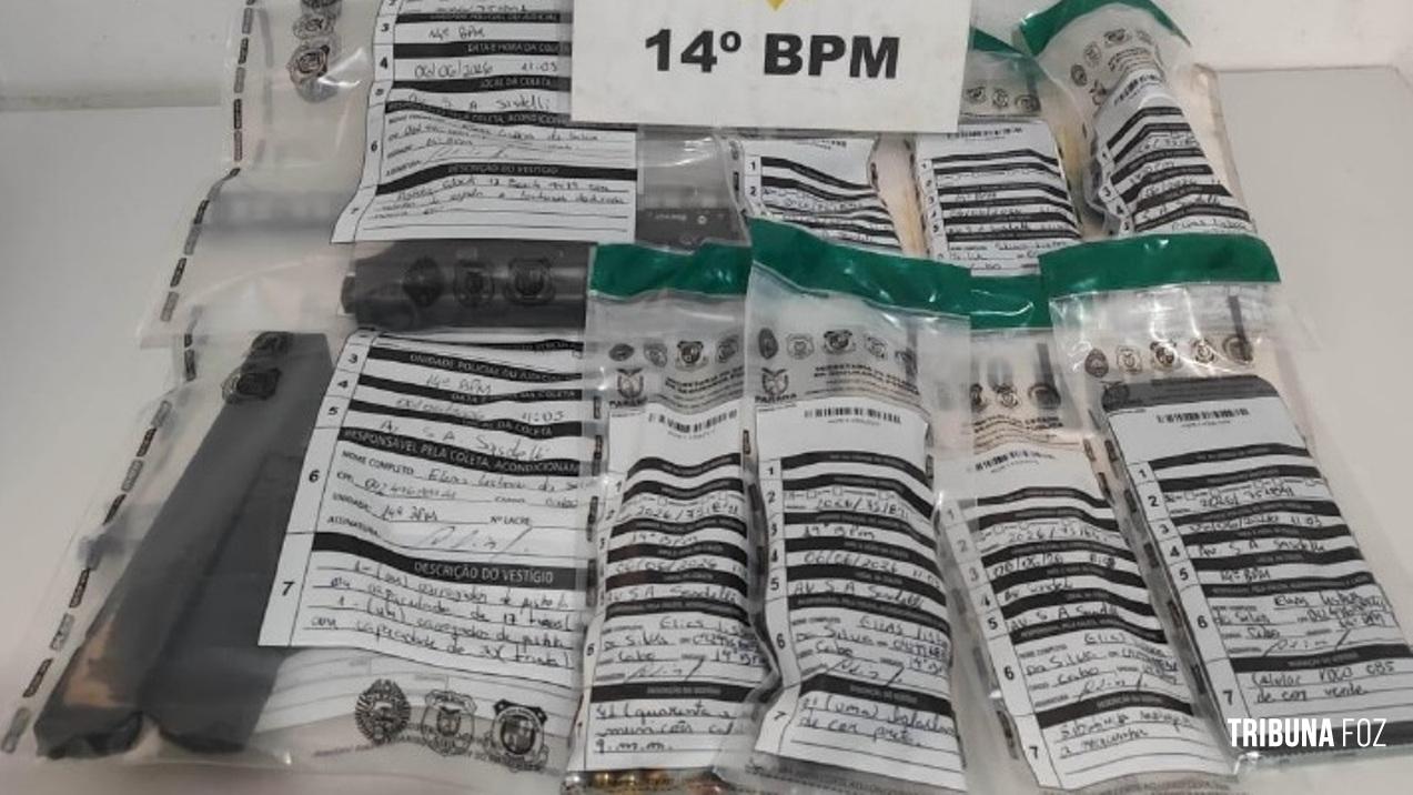 PM cumpre mandado de prisão e apreende arma, munições e drogas na região da Vila A em Foz do Iguaçu