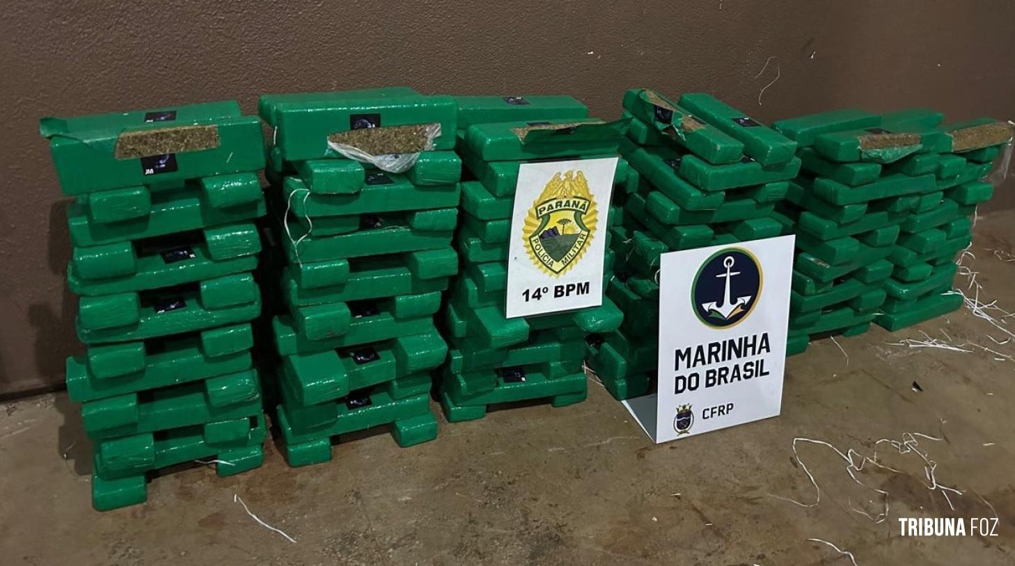PM e Marinha do Brasil apreende 128 quilos de maconha em Foz do Iguaçu 