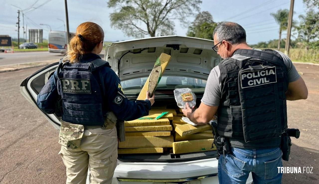 PRF e Polícia Civil apreendem quase 400 quilos de maconha em veículo durante fiscalização na BR-277 em Santa Terezinha de Itaipu