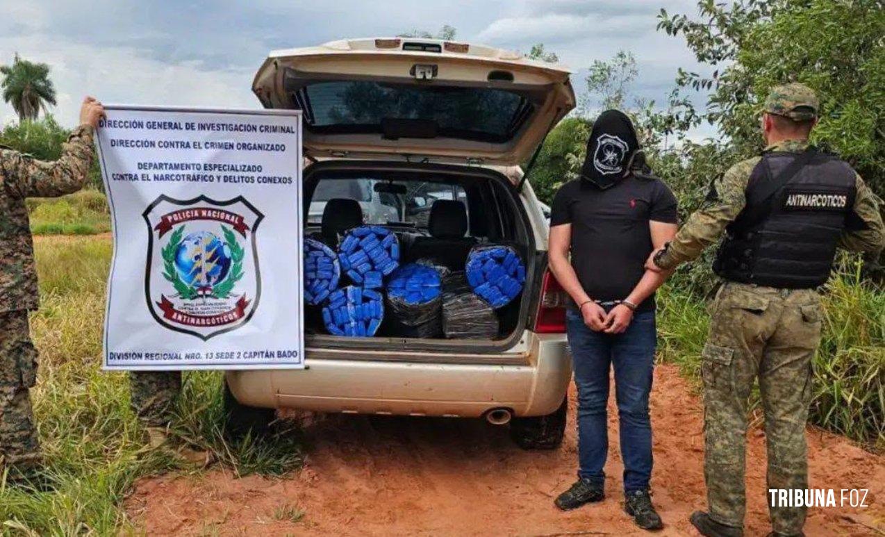 Agentes antidrogas interceptaram caminhonete com placas brasileiras transportando 235 quilos de maconha no Paraguai