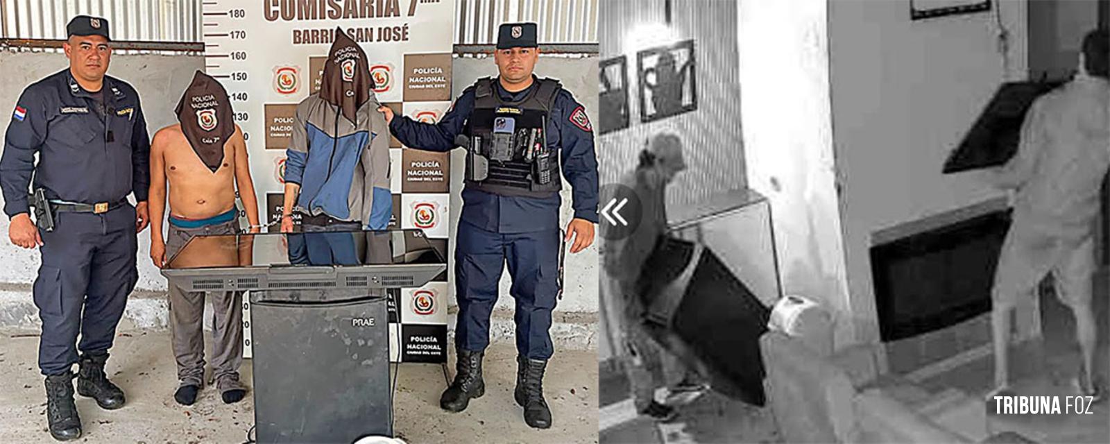 Dois homens com antecedentes criminais são presos após roubarem uma televisão e uma geladeira de uma funerária
