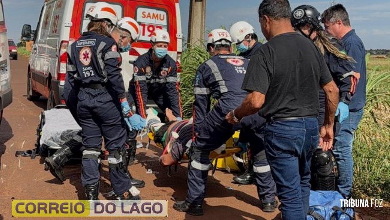Motociclista fica gravemente ferido após colisão com carro em Santa Helena