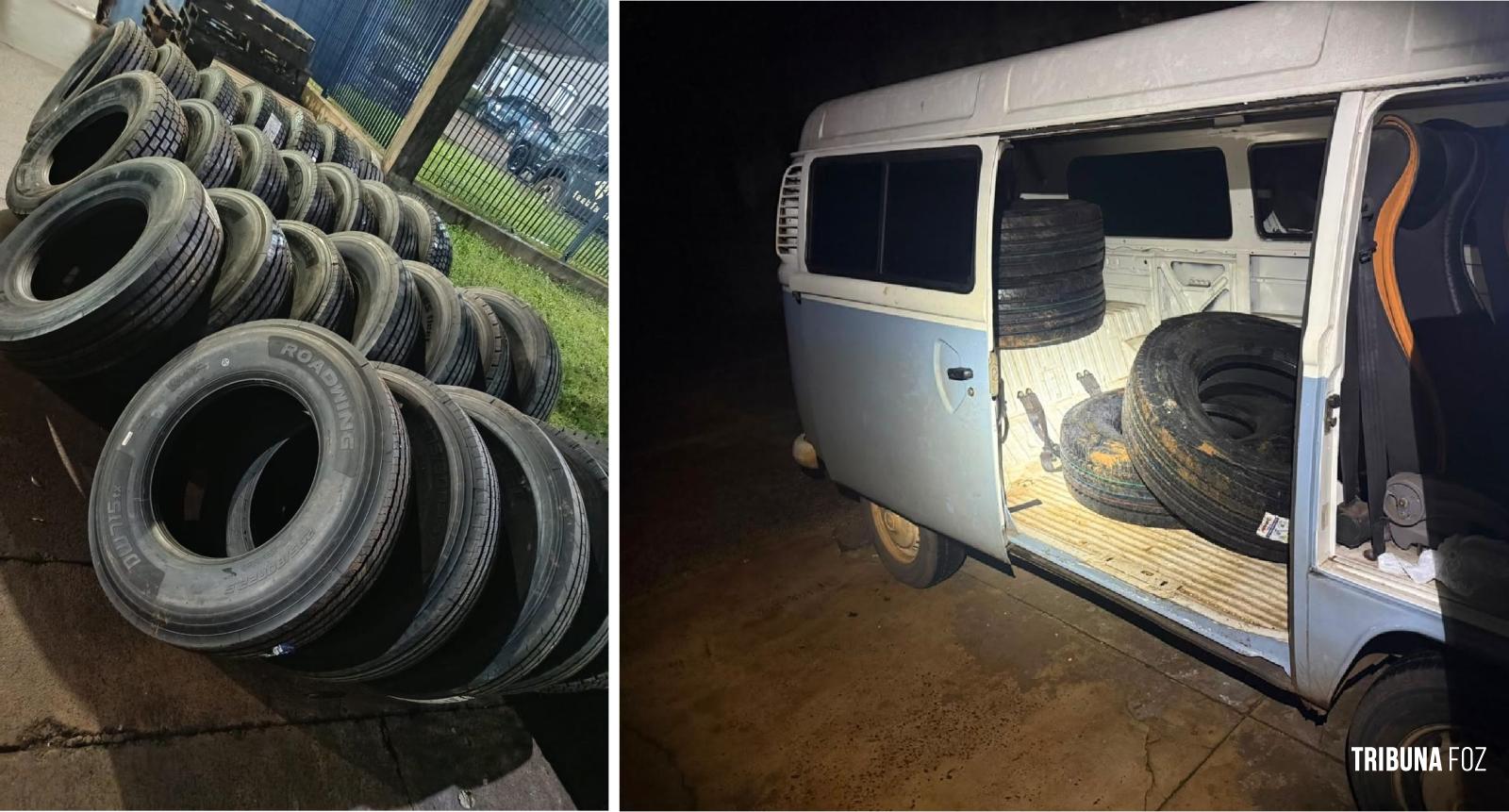 PF e PM desarticulam dois depósitos clandestinos de pneus contrabandeados em Foz do Iguaçu