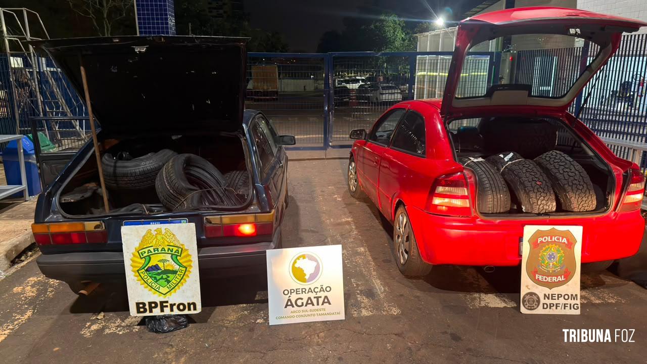 PF, PM/PR e FAB atuam no combate ao crime de contrabando e apreendem 90 pneus