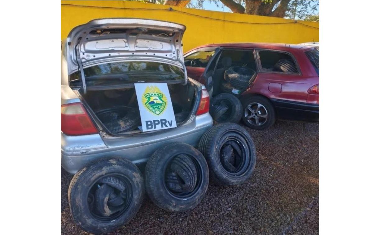 Polícia Rodoviária Estadual apreende 80 pneus contrabandeados durante operação em São Pedro do Iguaçu
