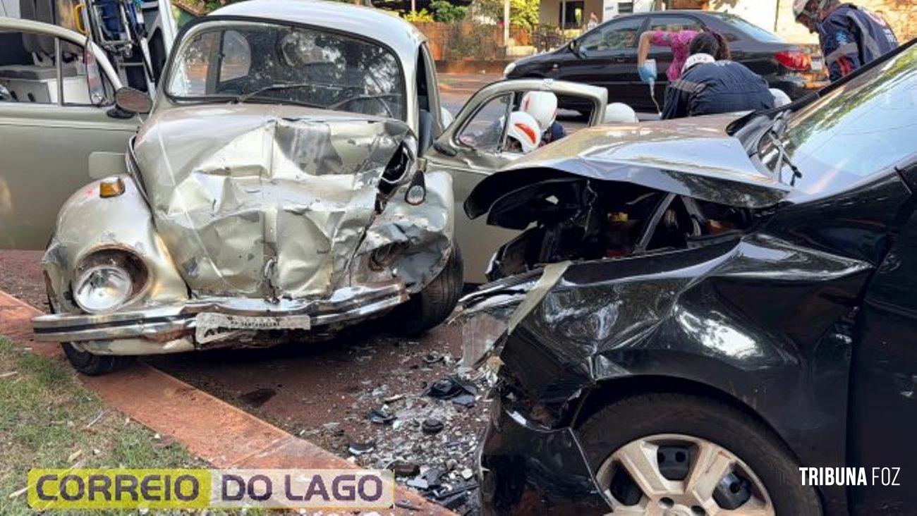 Acidente entre Fusca e Montana deixa três pessoas feridas em Santa Helena