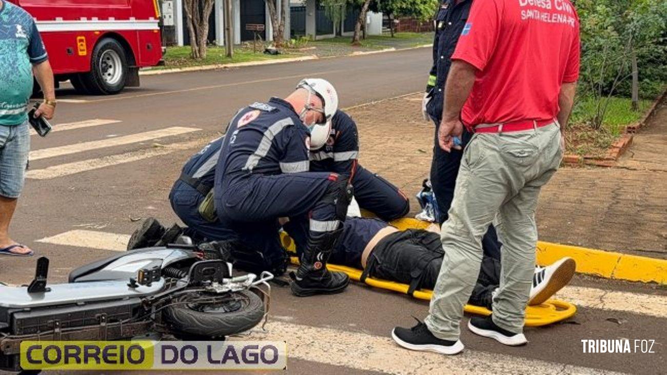 Acidente gravíssimo entre moto elétrica e carro deixa jovem de 19 anos ferido em Santa Helena