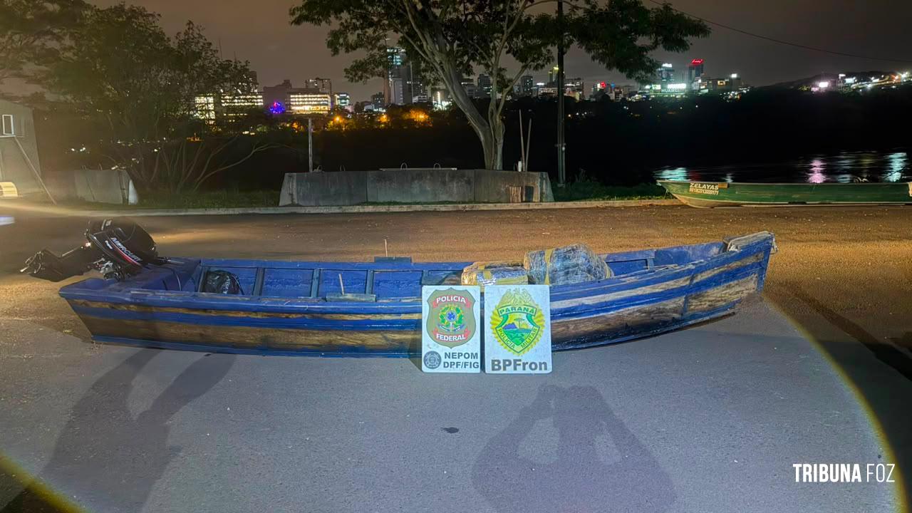 Embarcação vindo do Paraguai é apreendida pela PF e PM com 71 Kg de maconha em foz do Iguaçu
