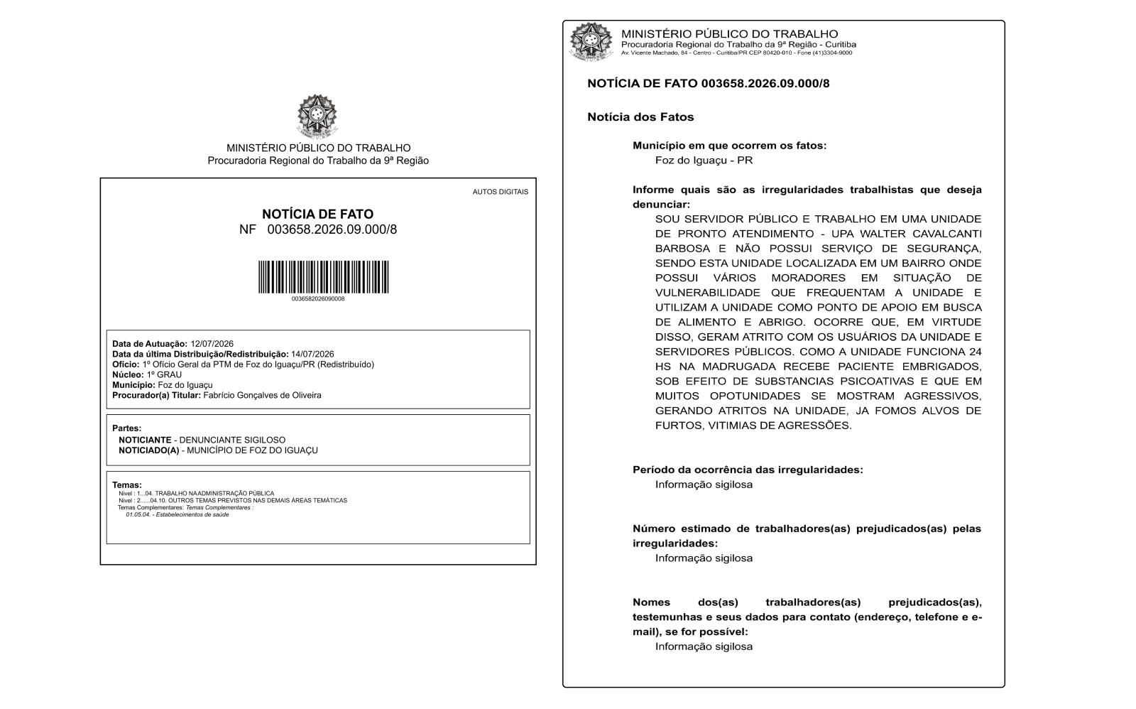 INSEGURANÇA: Guarda some das UPAs e Ministério Público do Trabalho dá uma “canetada” na Prefeitura