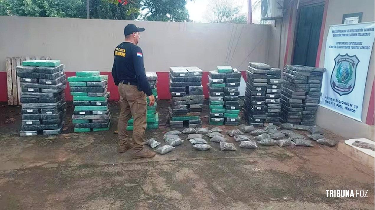 Mais de 1.700 quilos de maconha apreendidos em depósito improvisado às margens paraguaia do Lago Itaipu
