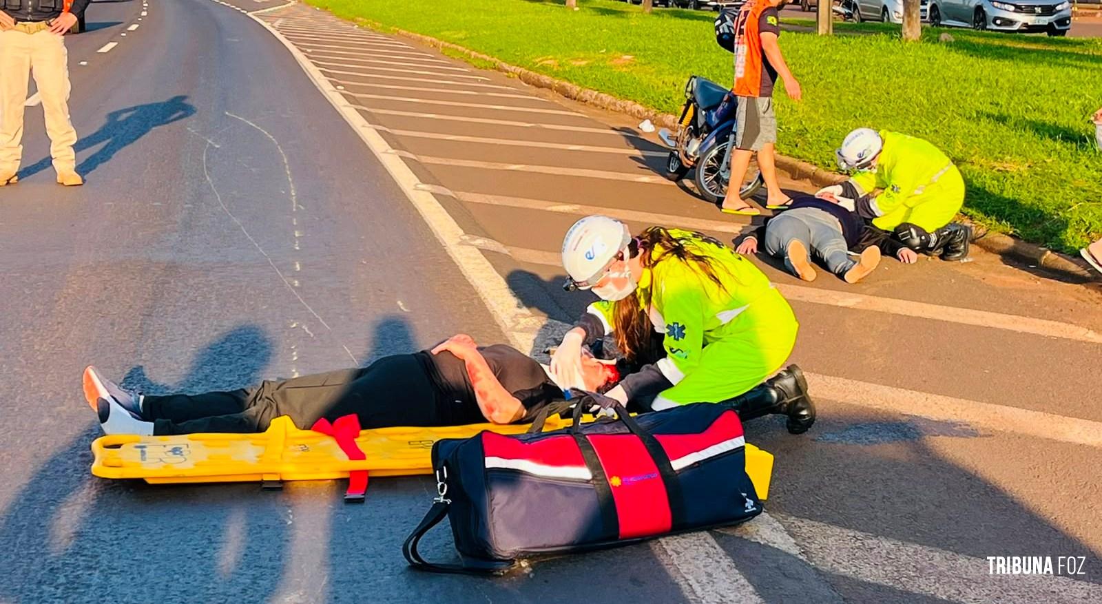 Motociclista atinge pedestre ao cruzar a BR-277 e duas mulheres ficam feridas em Foz do Iguaçu