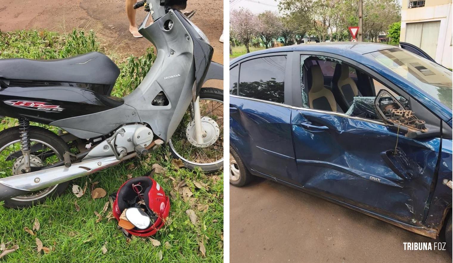 Mulher fica gravemente ferida após colisão entre motocicleta e Onix em Marechal Cândido Rondon