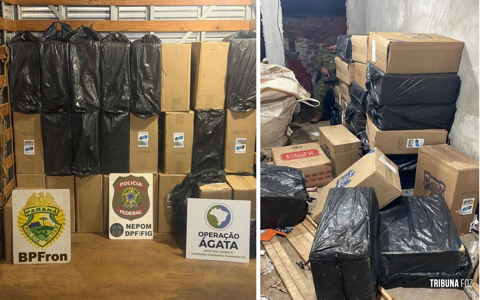PF, PM e FAB apreendem 13,5 mil maços de cigarros contrabandeados em depósito clandestino em Foz do Iguaçu
