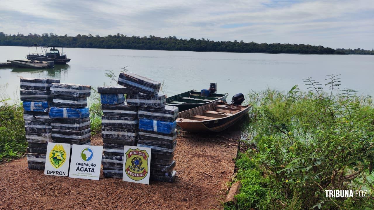 PF, PM e Marinha apreendem 672 quilos de maconha e duas embarcações no Lago de Itaipu