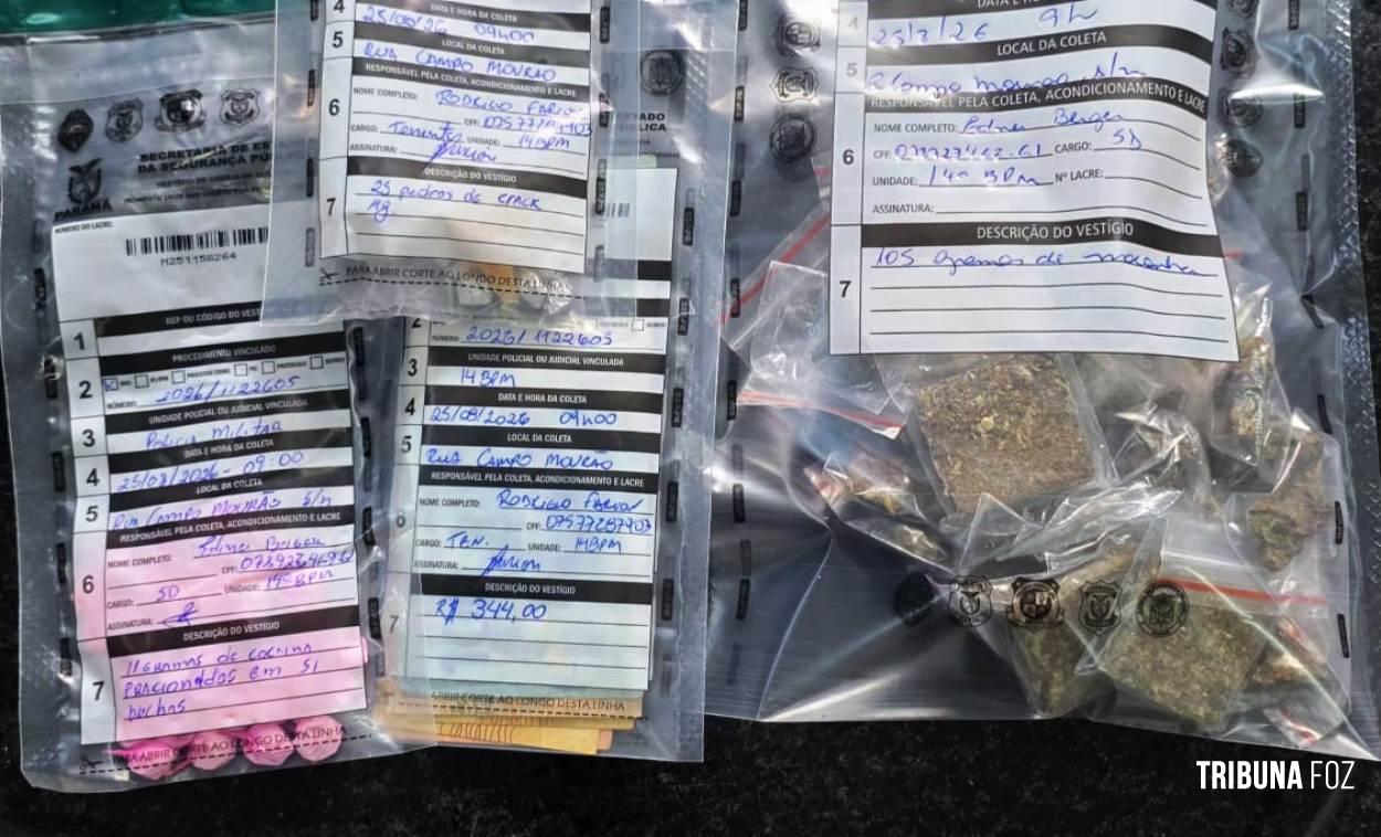Polícia Militar apreende cocaína, maconha e crack no Bairro Três Lagoas em Foz do Iguaçu