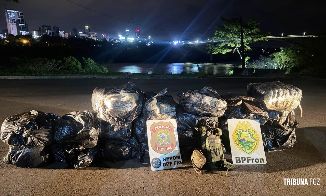 BPFRON, PF e Exército Brasileiro apreendem mais de 303,8 Kg de maconha tipo capulho em Foz do Iguaçu