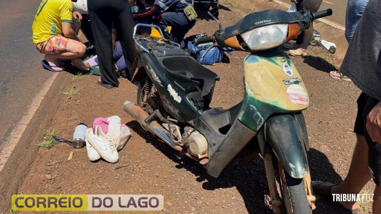 Mulher fica ferida após queda de motocicleta na PR-488 em Santa Helena
