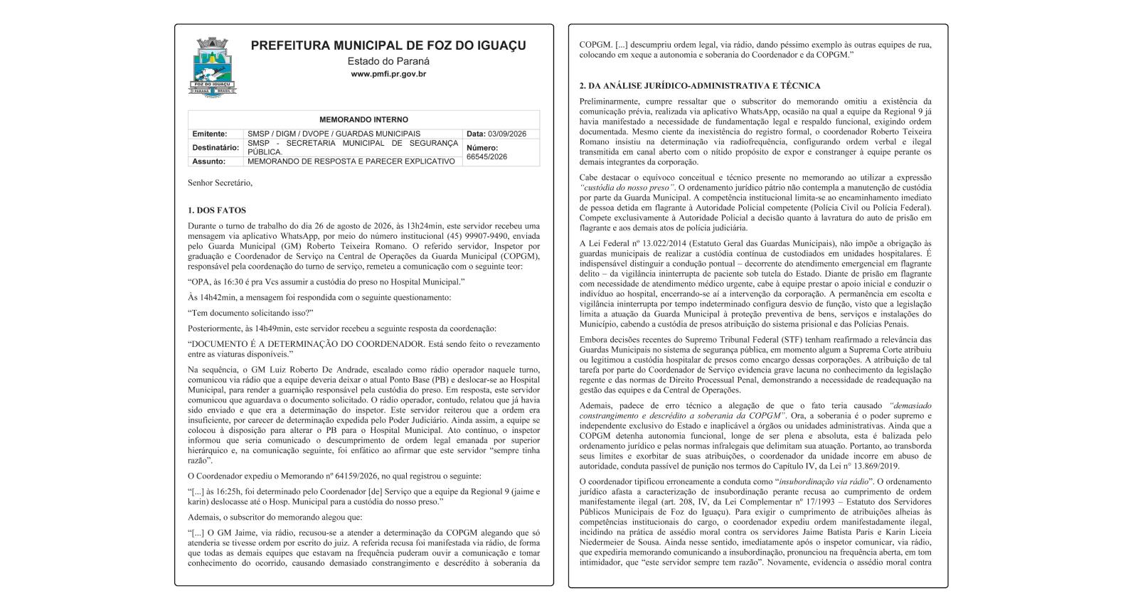 NA GUARDA MUNICIPAL, A ORDEM VIROU LEI? Memorando expõe novo capítulo de uma história que a Justiça já havia encerrado