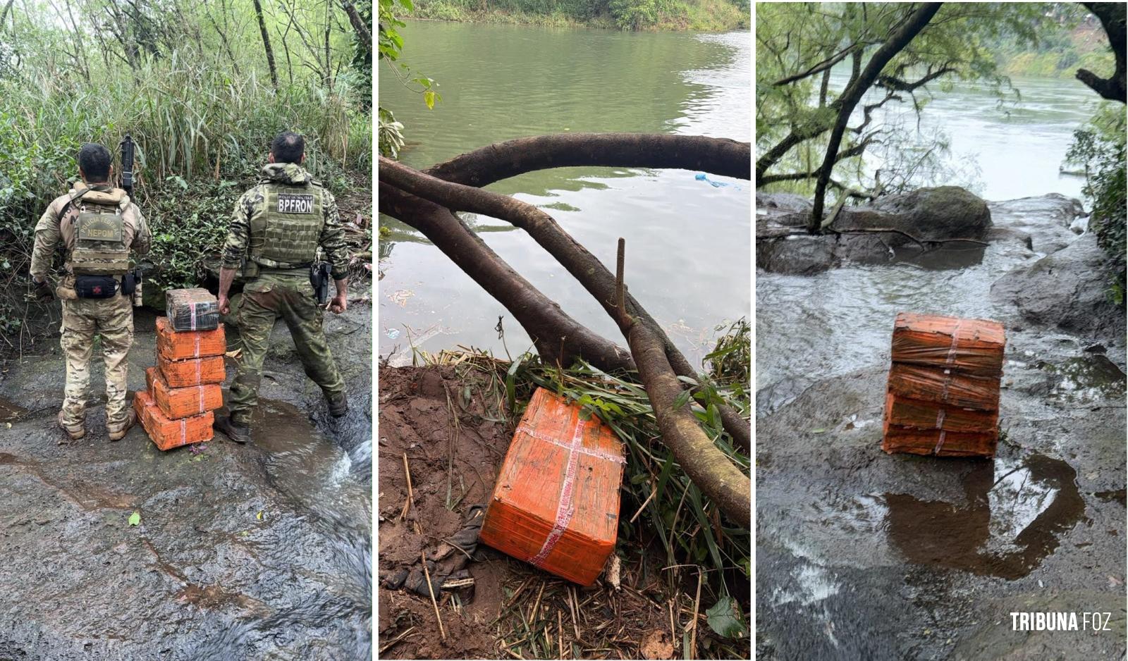Policia Federal, Policia Militar e Exército apreendem 139,7 Kg de maconha na barranca do Rio Paraná em Foz do Iguaçu