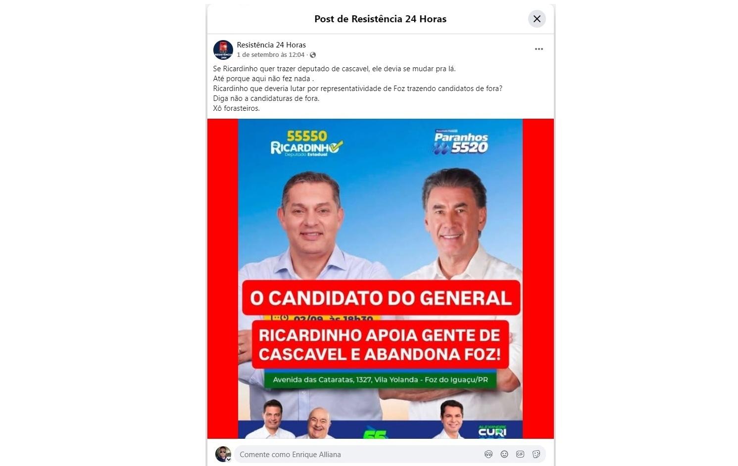 Ricardo Nascimento quer ser deputado por Foz, mas estaria pedindo votos para candidato de Cascavel