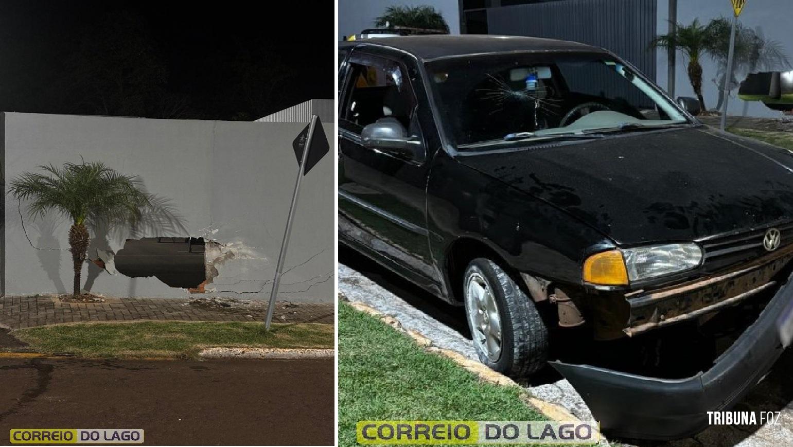 VW Gol perde o controle e bate contra muro de empresa em Santa Helena